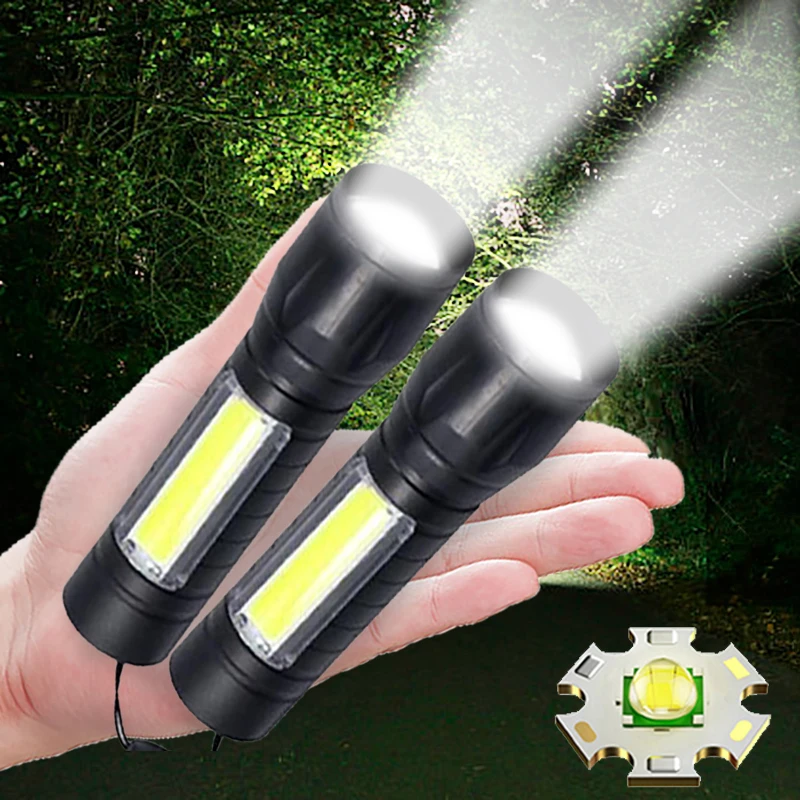 Portable LED COB Light USB Charging Zoom Focus Mini Flashlight With 3 Modes Torch Lamp Lantern Waterproof Outdoor Camping Light