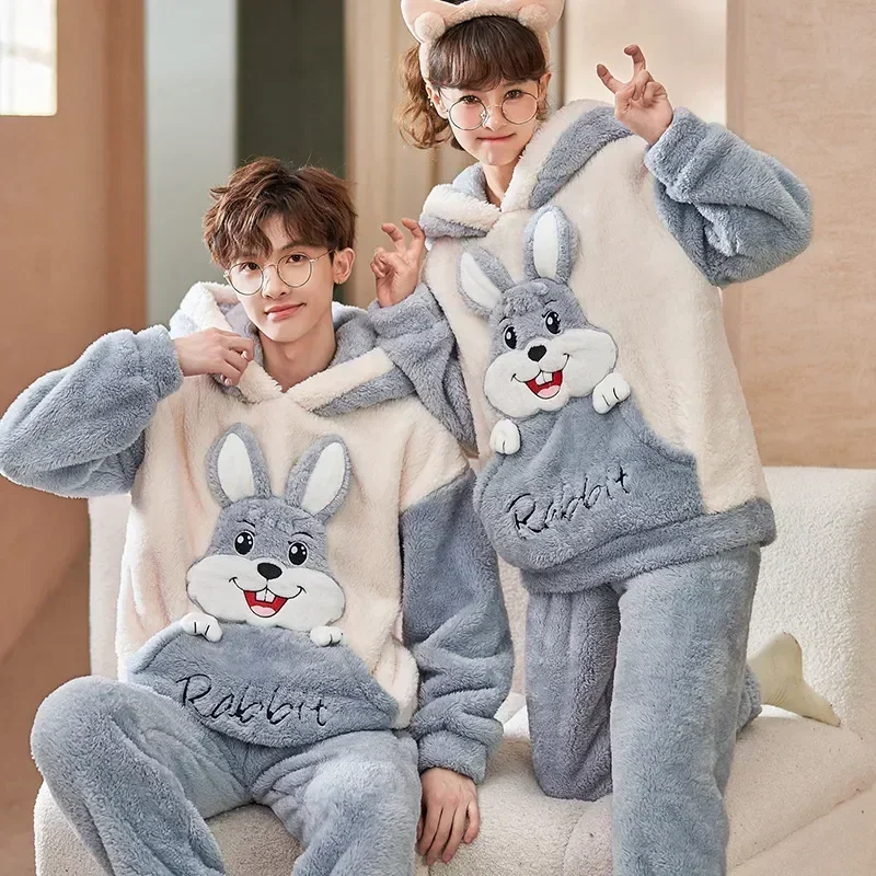 Winter Pajama Thick Long Flannel Warm Female Clothing Couple Sleeve Male Pyjamas Sets Hoodies Style Cartoon Plush Sweet Lover 10