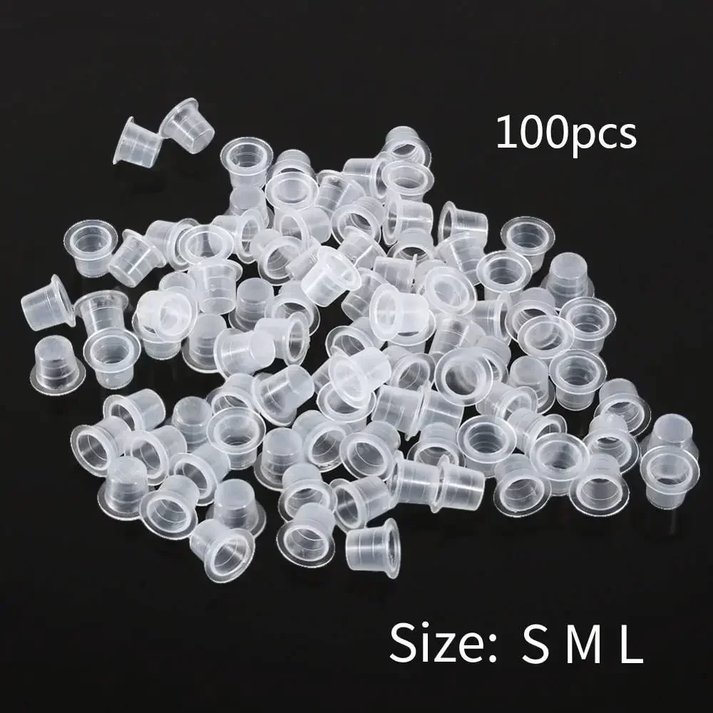 

100Pcs S/M/L Tattoo Plastic Tattoo Ink Cups Permanent Makeup Pigment Container Cup Caps Disposable Holder Tattoo Accessories