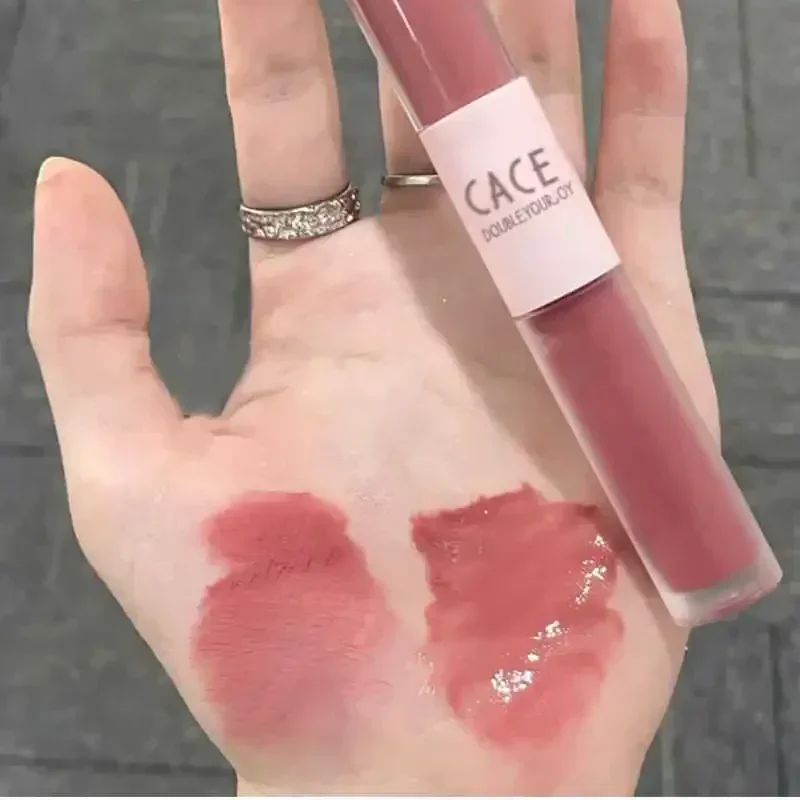 더블 엔드 미러 및 매트 립글레이즈 풀 글로스 모이스처 립 글로스 벨벳 장기 컬러 안티 얼룩 화장품 립글레이즈