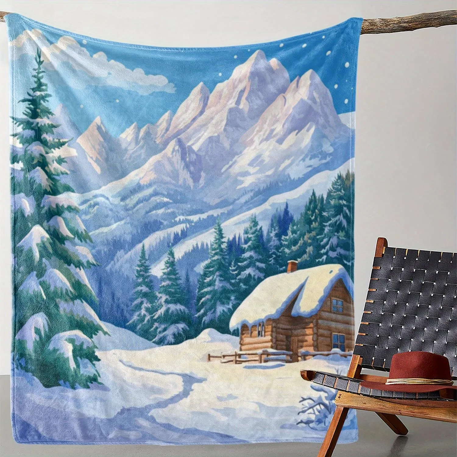 

1 шт. зимнее одеяло с рисунком сосны и снежной крышкой, машинная стирка, подходит для спален и гостиной