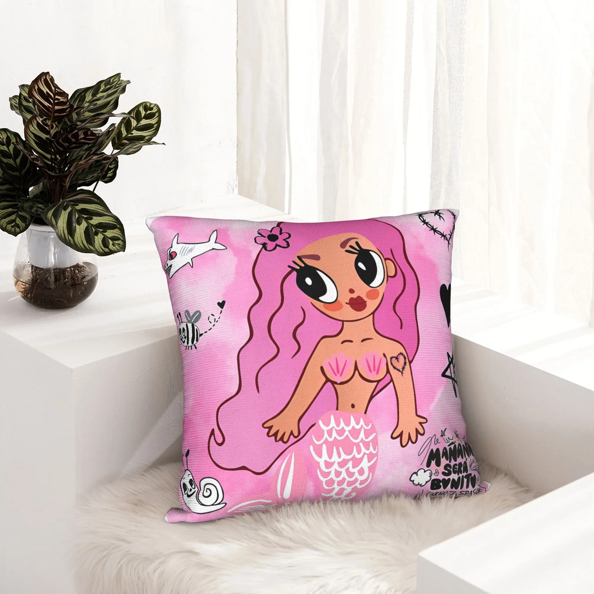 Karol G Pink Hair Bichota Heart Pillowcase Soft Fabric Cushion Cover Decorations  Throw Pillow Case Cover Seat Square 40X40cm