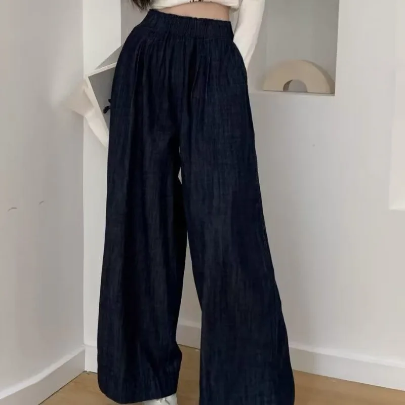 Solto retro calças de perna larga jeans de cintura alta primavera e outono feminino em linha reta até o chão calças compridas