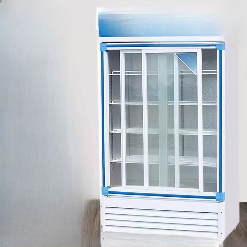 Vitrina refrigerada de doble puerta para muestras, puerta corredera, exhibidor de cerveza, frutas, alimentos cocinados, puerta corredera de vidrio