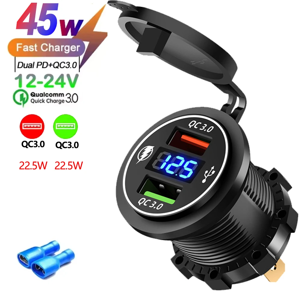 2/3/4 Poort PD QC 3.0 USB Autolader met Voltmeter Socket Stopcontact Adapter Waterdicht voor 12 V/24 V Auto ATV Boot Hot Koop