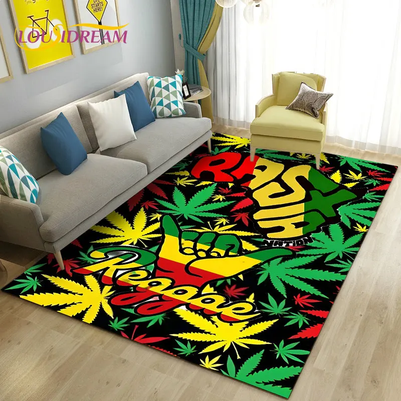 Reggae Music Jamaican Maple Leaf Area Rug,Carpet Rug for Living Room Bedroom Sofa Doormat Decoration,Kid Play Non-slip Floor Mat