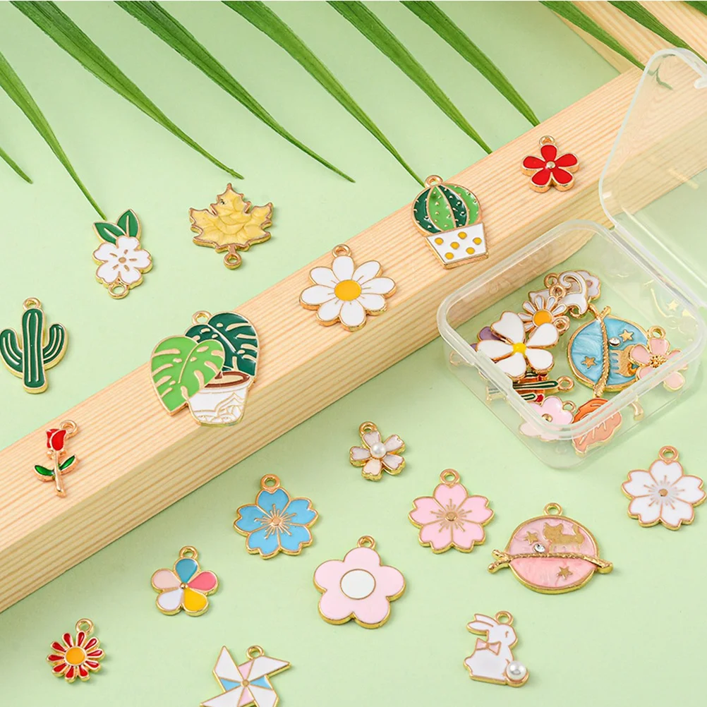 

30Pcs Flower Pendants for Jewelry Making Colorful Alloy Plants Charms DIY Earrings Necklaces Bracelets Craft Supplies