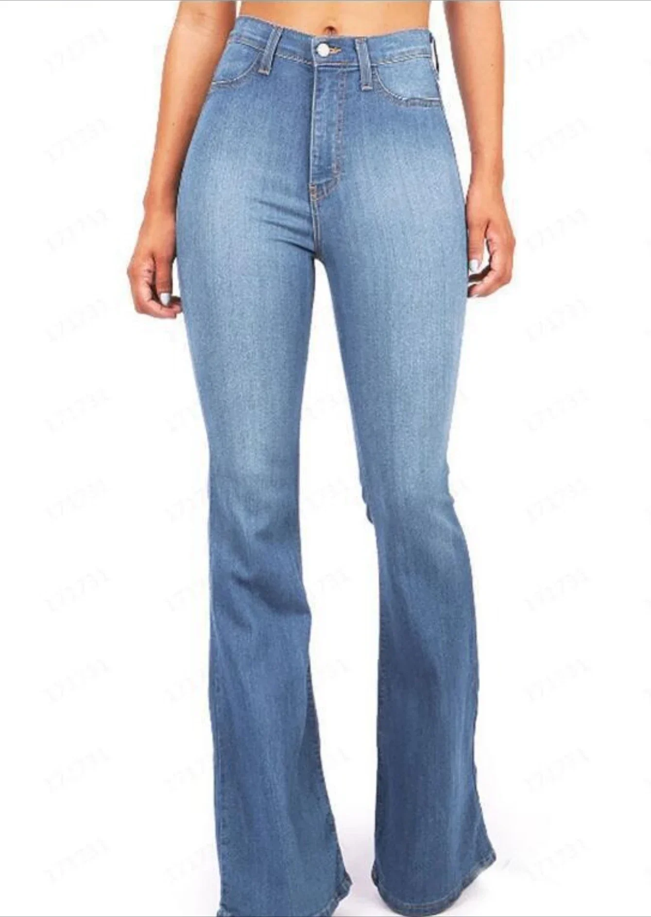 Denim Flare Pants Women Jeans Boot Cut Trousers High Waist Distressed Washed Pockets Vintage Floor Length Streetwear