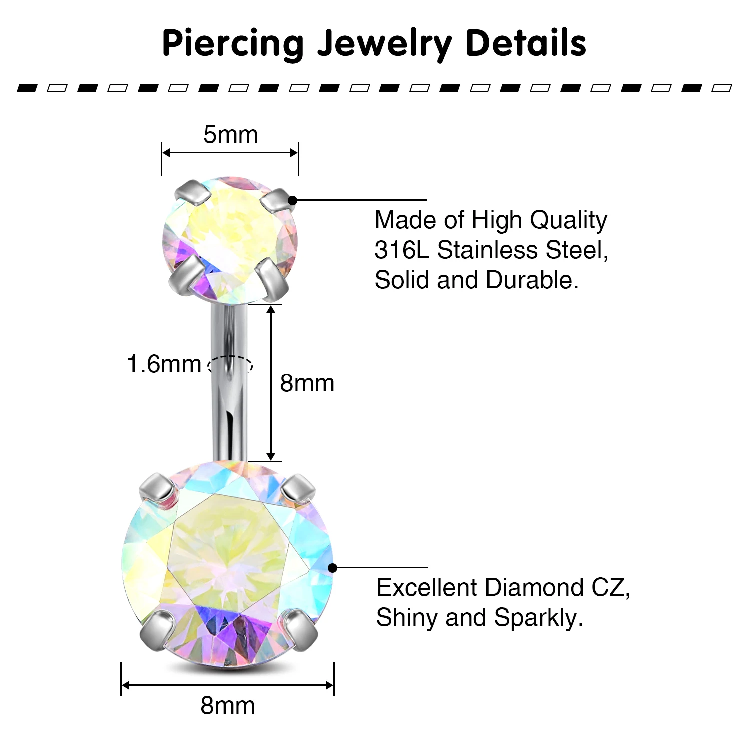 14G Navel Bell Button Rings Surgical Steel Crystal Rhinestone Belly Button Ring Navel Piercing Ombligo 5/8mm Ball Belly Piercing
