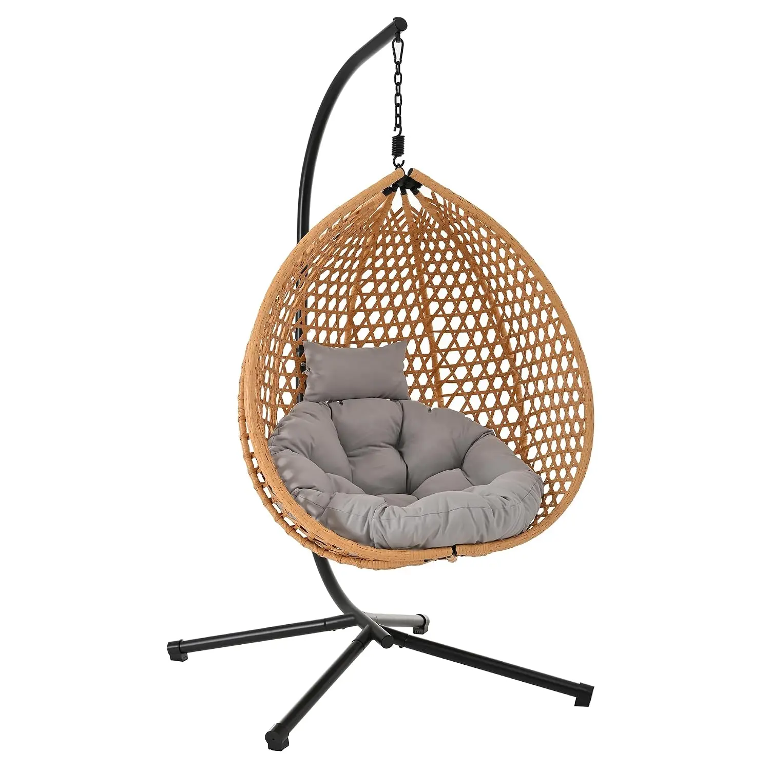 Outdoor Wicker Egg Hanging Chair with Stand & Cushion, PE Rattan Swing Chair for Patio Garden Balcony, Customized