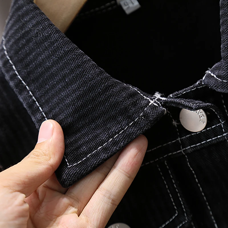 2024 Summer Boys Fashion Black Stripe Printed Button Lapel Pocket Denim Vest Coat Children\'s Clothing 1-6y