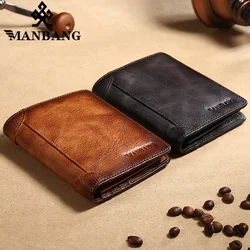 ManBang, cartera de cuero genuino para hombre, Mini tarjetero pequeño, cartera para hombre, cartera Retro de bolsillo, cartera para hombre de alta calidad