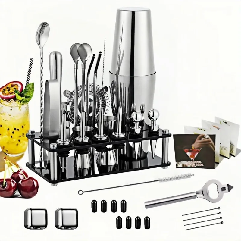 

37 piece cocktail set with acrylic holder, fixing device, filter, bottle opener