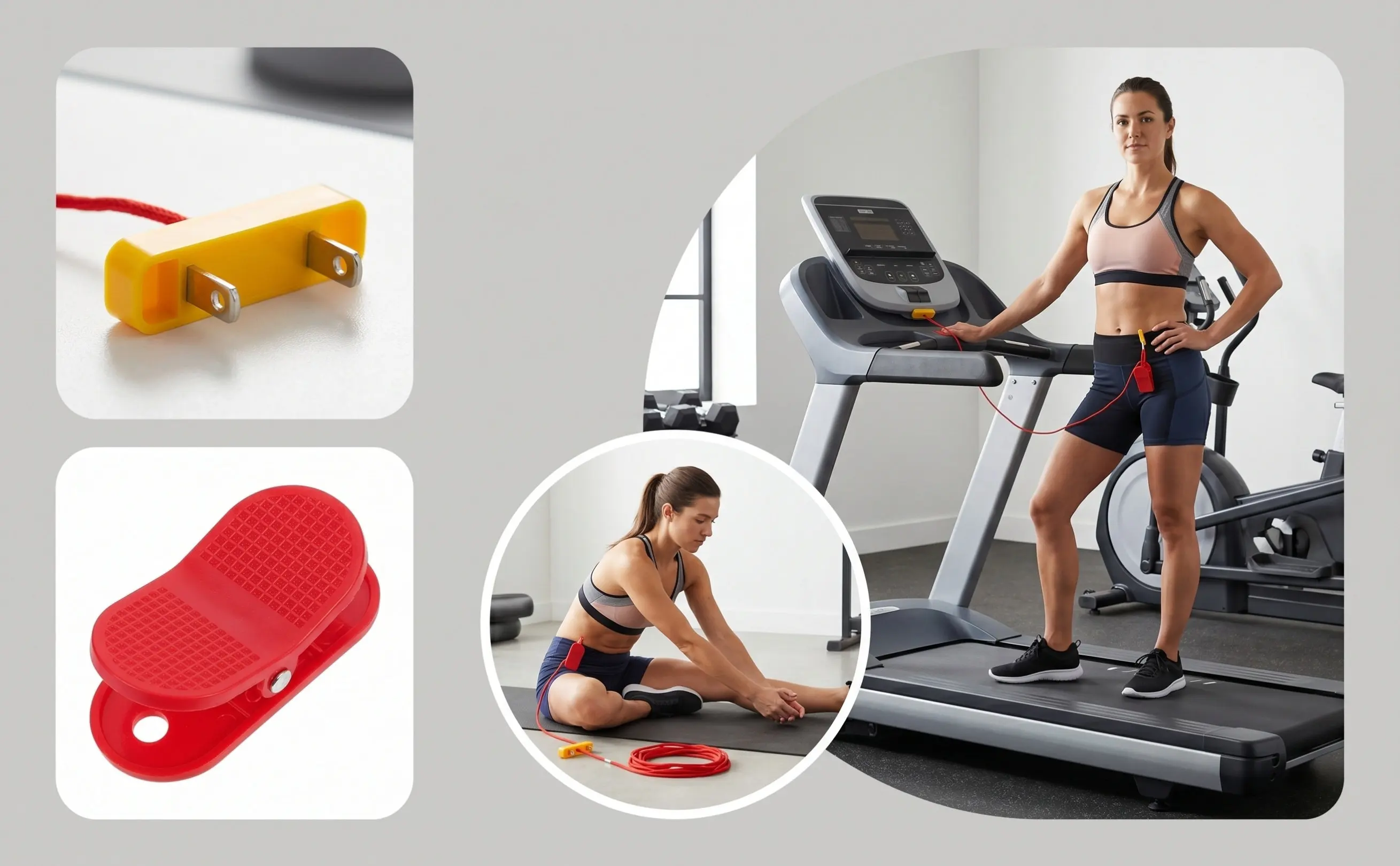 Dual Pin Treadmill Emergency Stop Key Red Safety Clip Lanyard Universal Replacement for Console Treadmill Fitness Equipment