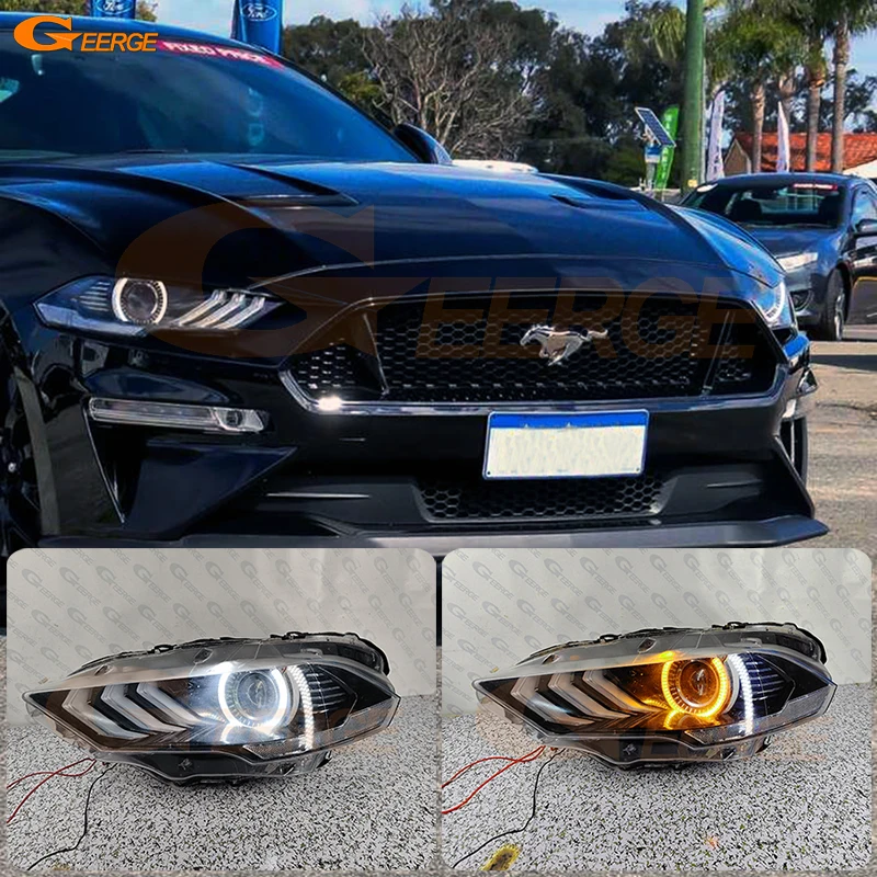 

For Ford Mustang 2018 2019 2020 2021 Ultra Bright A/W Switchback Day Light Turn Signal SMD Led Angel Eyes Kit Halo Rings