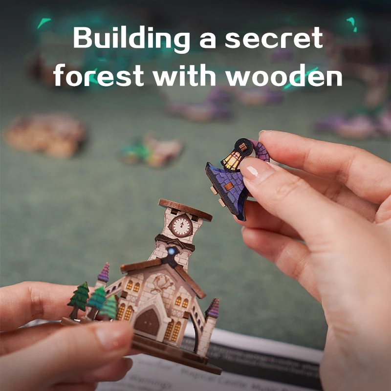 DIY 3D 나무 마법의 성 뮤직 박스 키트, 움직이는 기차 & 조명, 어린이 선물용 퍼즐 모델, 홈 데코, 생일 선물