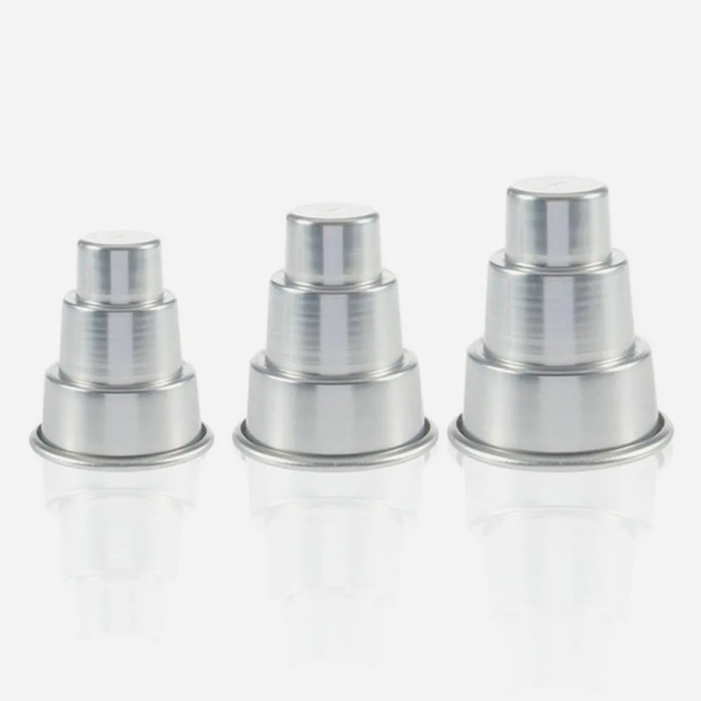

4pcs Mini Cake Molds 3-Tier Baking Pan Set For Diy Cupcake Chocolate Pudding Dessert Making Aluminum Alloy Kitchen Baking Tools