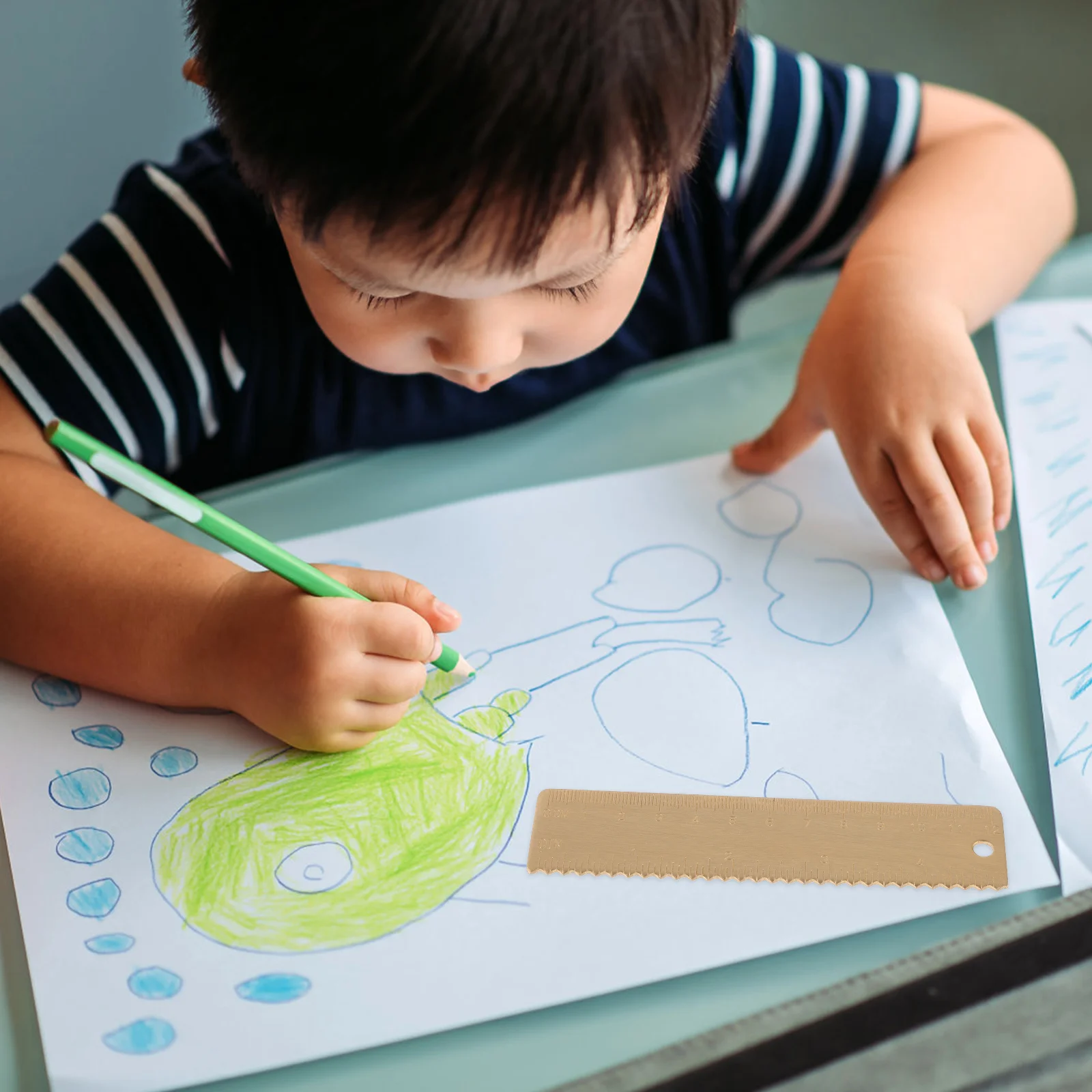 Lettering Brass Ruler Double Scale Inch Vintage Metal Wavy Office for Binder Novelty Rulers