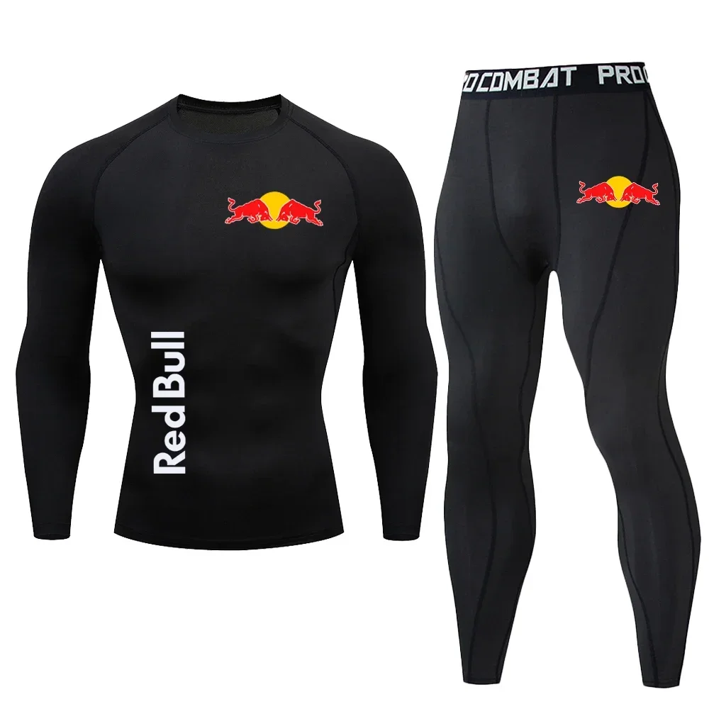 Red Bull Spring, summer and autumn warm-up sportswear men's set compression sportswear long John clothes running sportswear wear