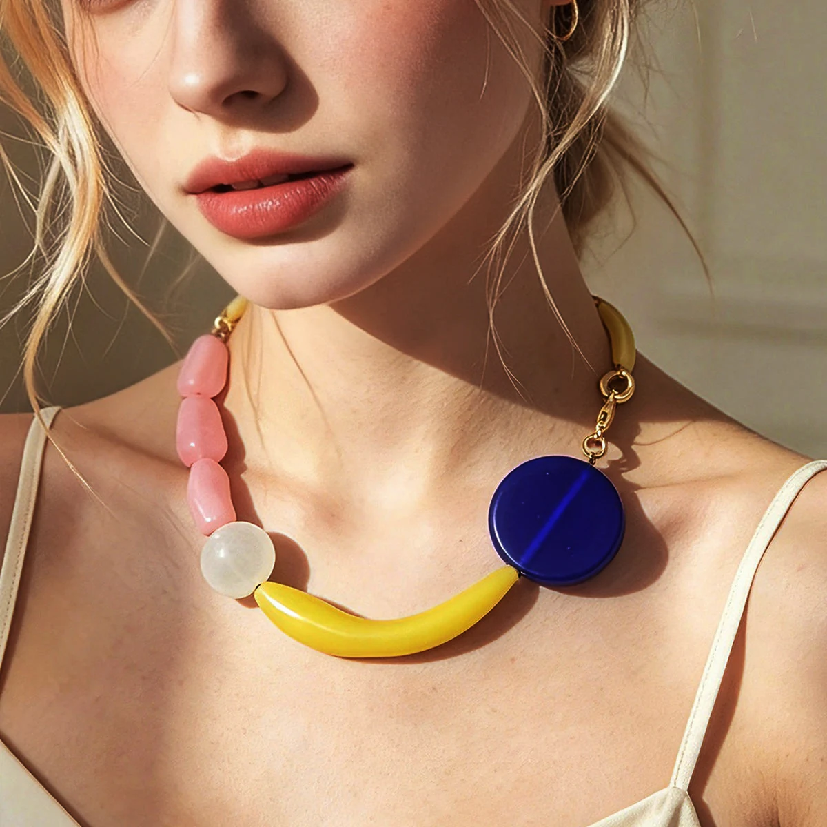 Irregular Abstract Geometric Resin Beads Choker Necklace for Women Metal Curve Collar Party Trendy Statement Jewelry