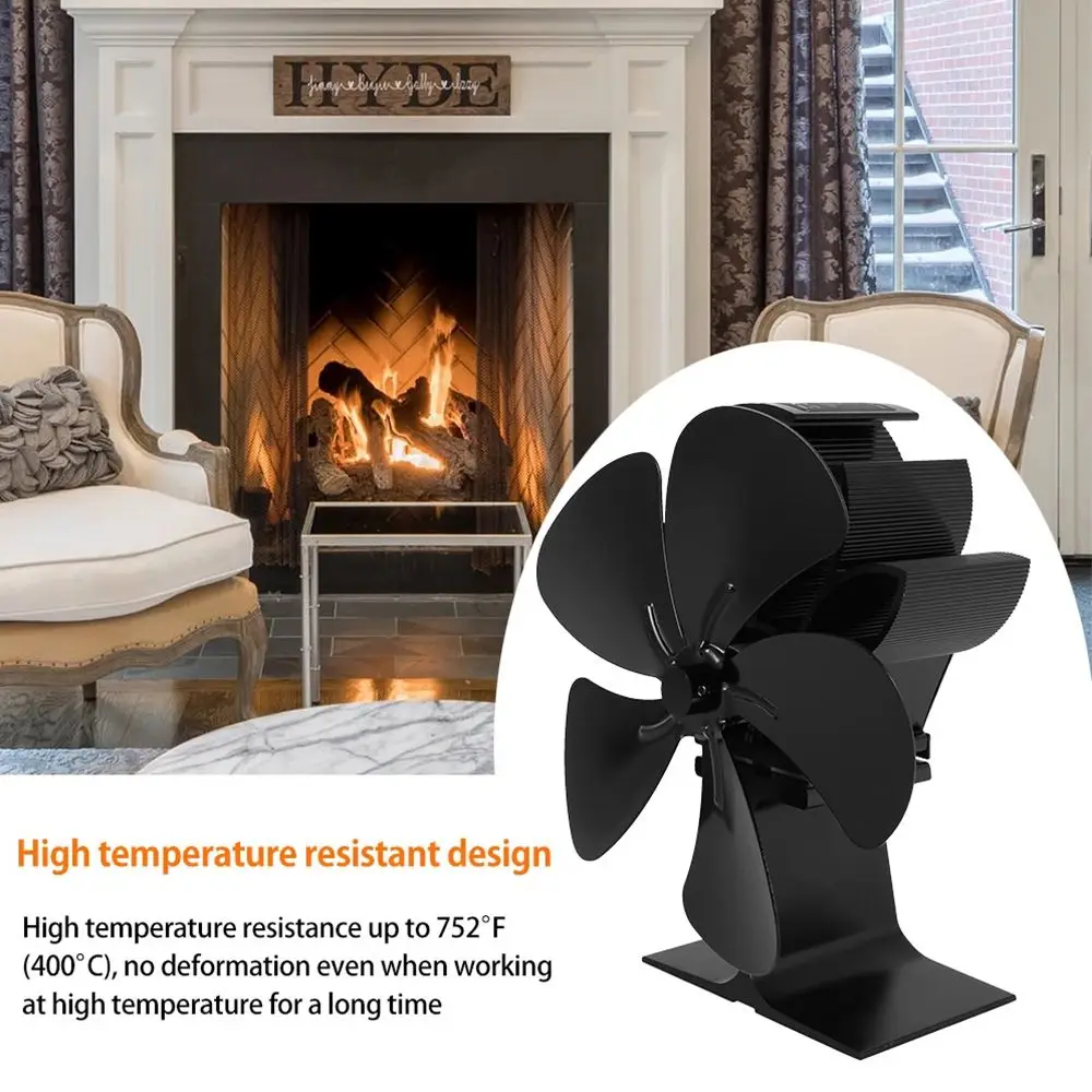 

Wood Stove Fan, 5-Blade Fireplace Fan for Wood Burning Stove, Heat Powered Fan Blade Wood Log Burner Fireplace Fan Black