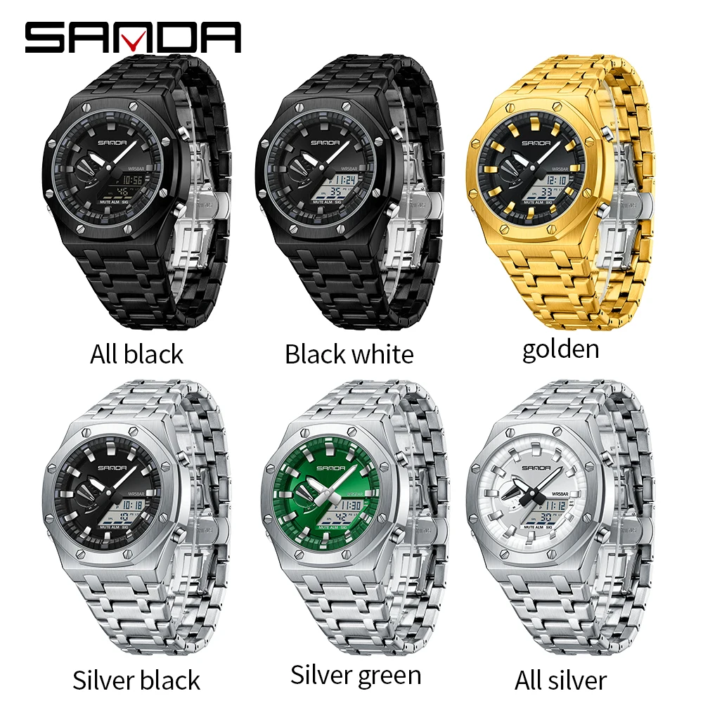 SANDA G style Outdoor Sport Men Watch 5Alarm 2 Time  Waterproof Shockproof Digital Watch Countdown LED Display Quartz Watches