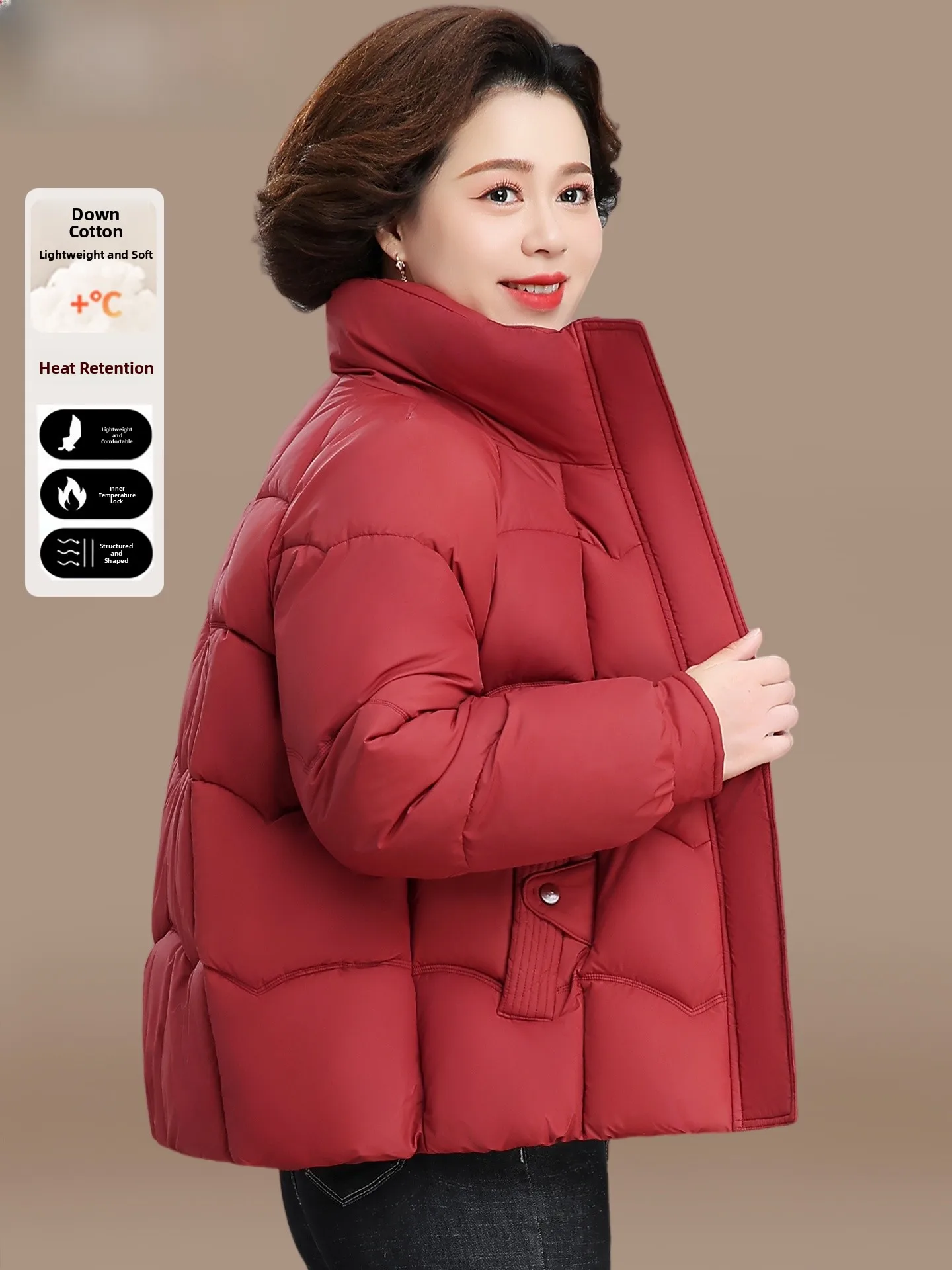 

Теплая модная короткая пуховая куртка из хлопка для женщин среднего и старшего возраста 40-49 лет, утепленная зимняя верхняя одежда