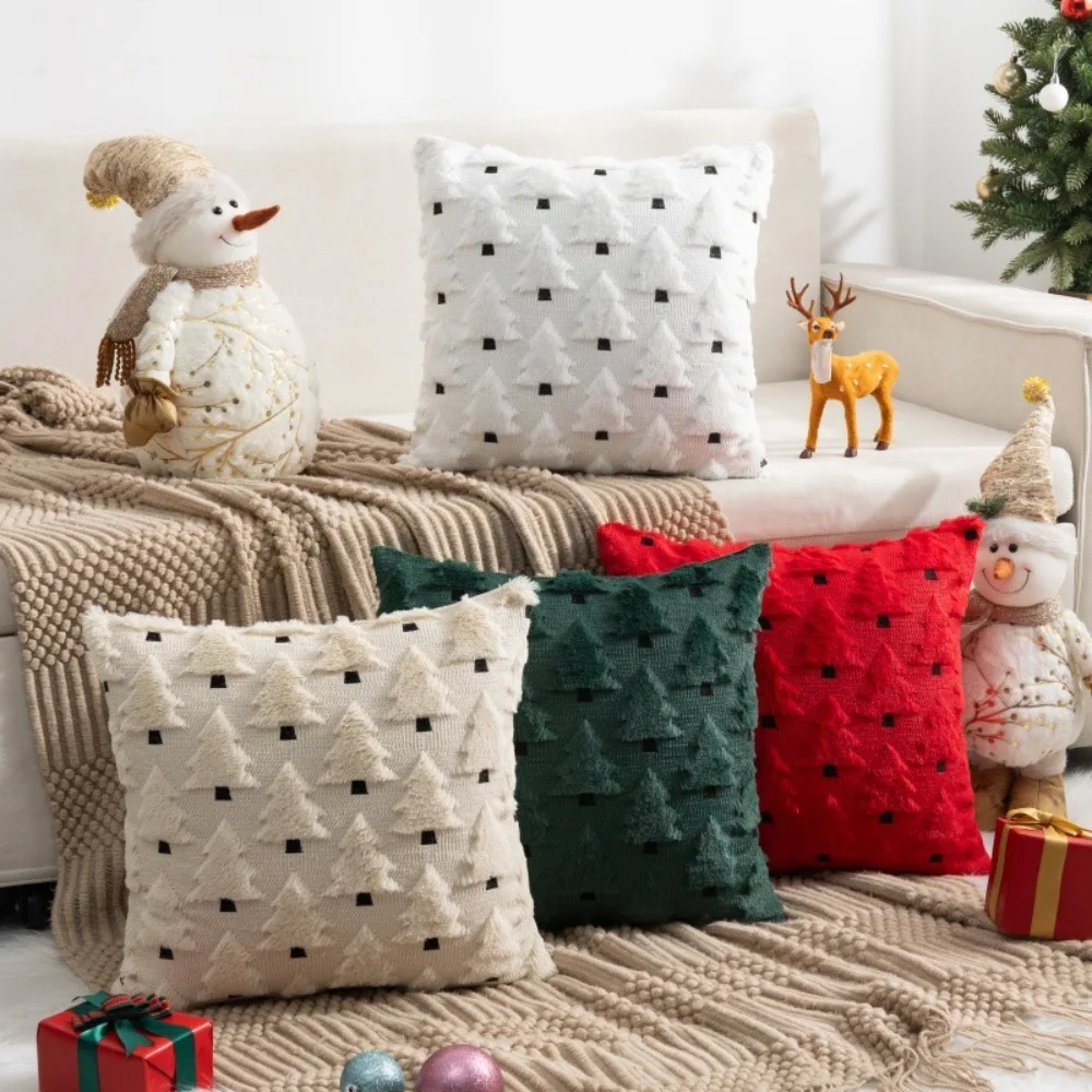 Christmas Pillow Covers 18x18inch Christmas Tree Throw Pillow Cases Soft Plush Pillow Covers Winter Decor for Sofa Living Room