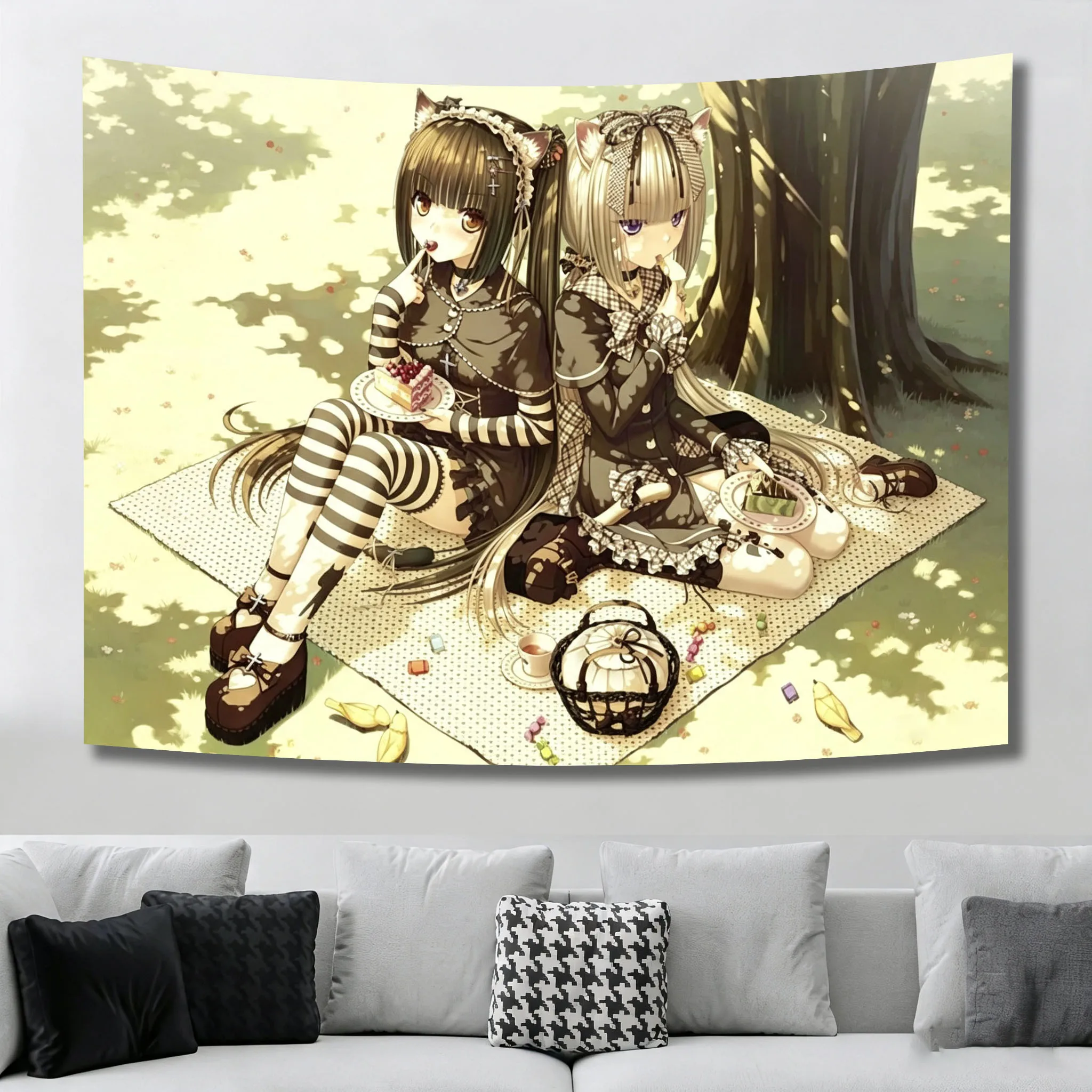 N-Nekopara Chocolate Basil Seeds Tapestry, Humor Bathroom Wall Hanging for Bedroom Living Room Office Decor