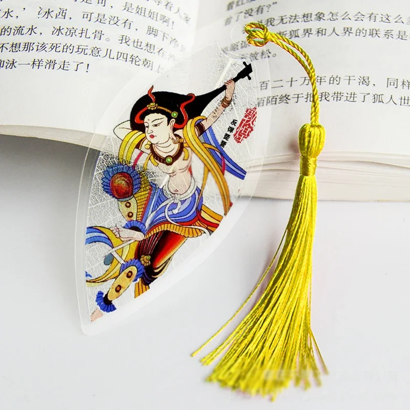 Chinese Classical The Flying Goddess Landscape Painting Bookmarks with Tassels Plastic Bookmarks Gift for Friends