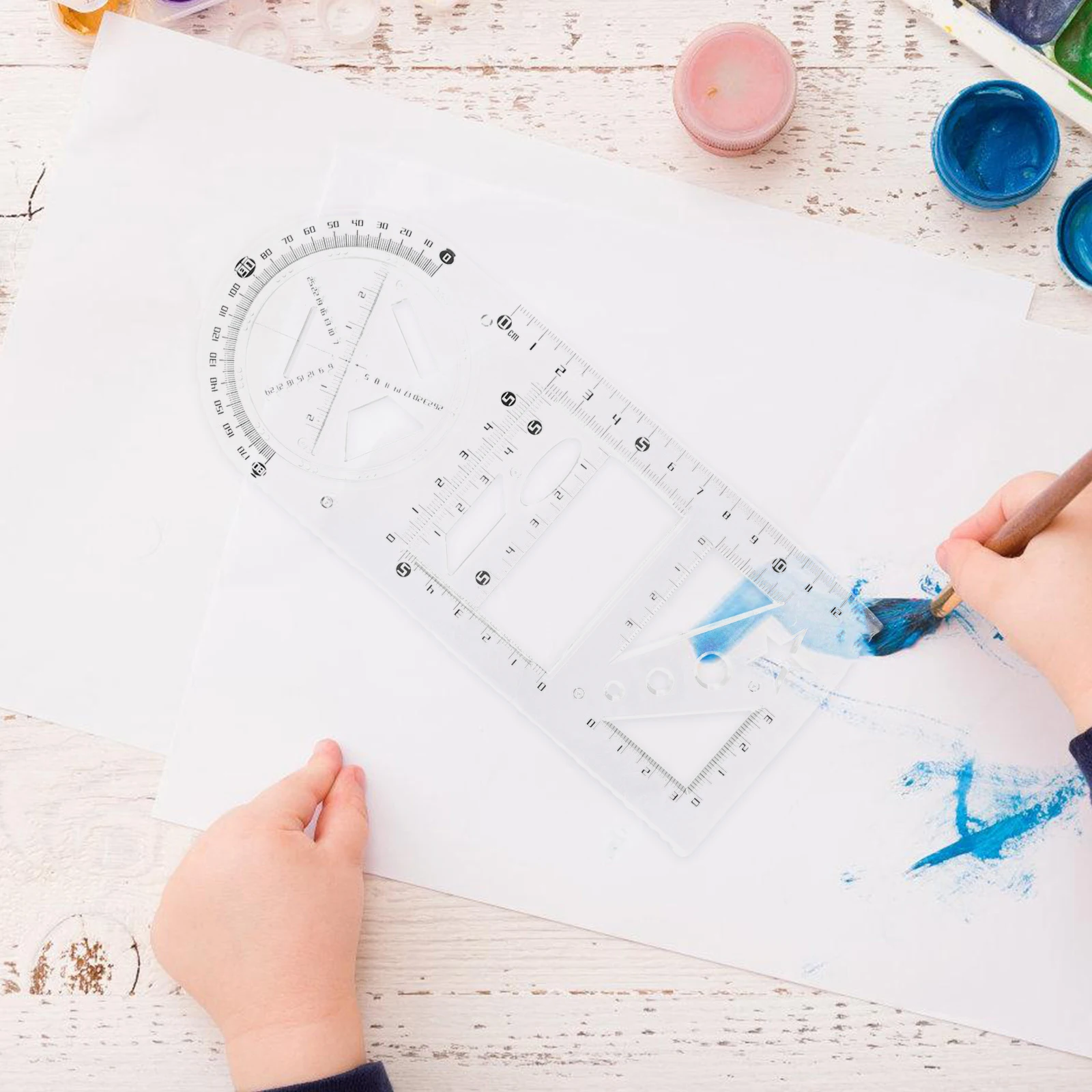 1 set Studenti Disegno Stencil Geometria Righello Strumento di disegno multifunzionale Modello in plastica Materiale scolastico