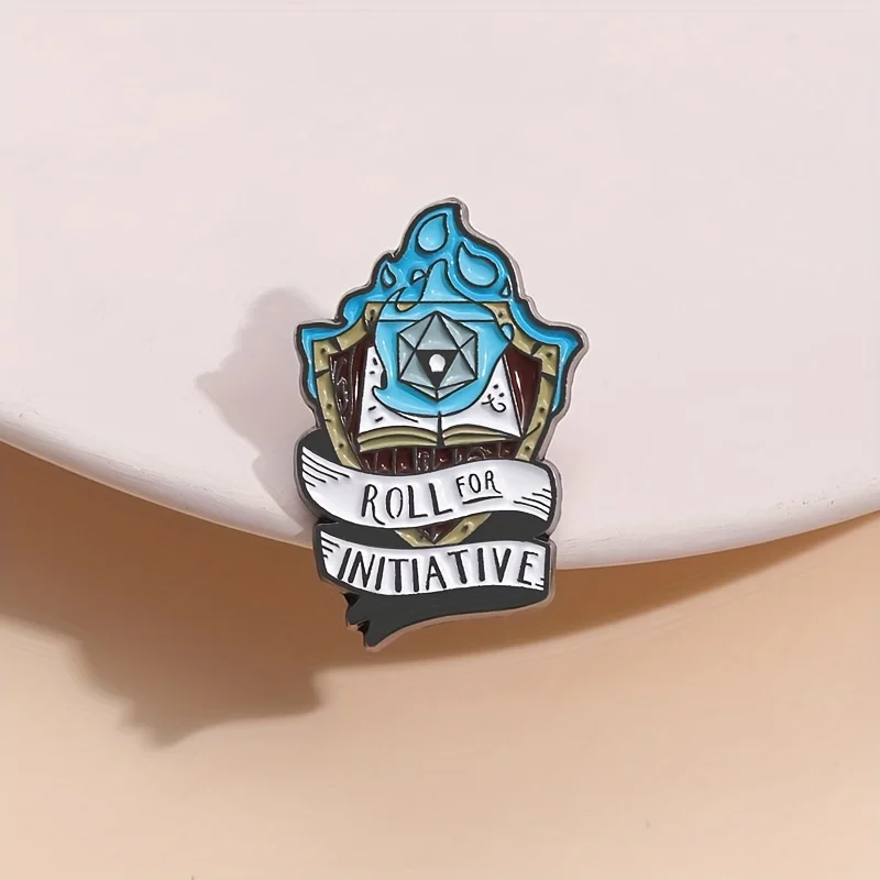 لفة الزنزانات والتنينات لـ Initiative Flaming D20 Dice Metal Push Pin - بروش شارة المينا DnD للسترات والحقائب والألعاب القبعات