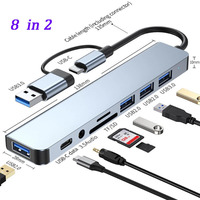 USB C Hub 8 In 2 Type C Splitter USB Extender with 4 USB Port 1 USBC Port TF/SD Card Reader Audio Output Compatible with MacBook