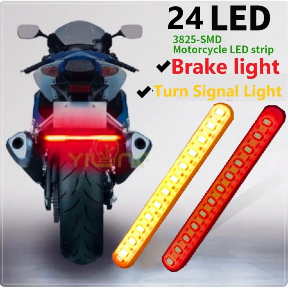 

2pcs Motorcycle Taillight LED 24 LEDs Red Brake Amber Turn Signal Light License Plate Light.