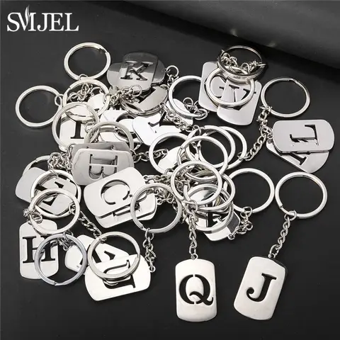 Cool acciaio inossidabile A-Z lettere portachiavi uomo portafoglio Charms 26 iniziali ciondolo alfabeto portachiavi anello regalo gioielli per feste