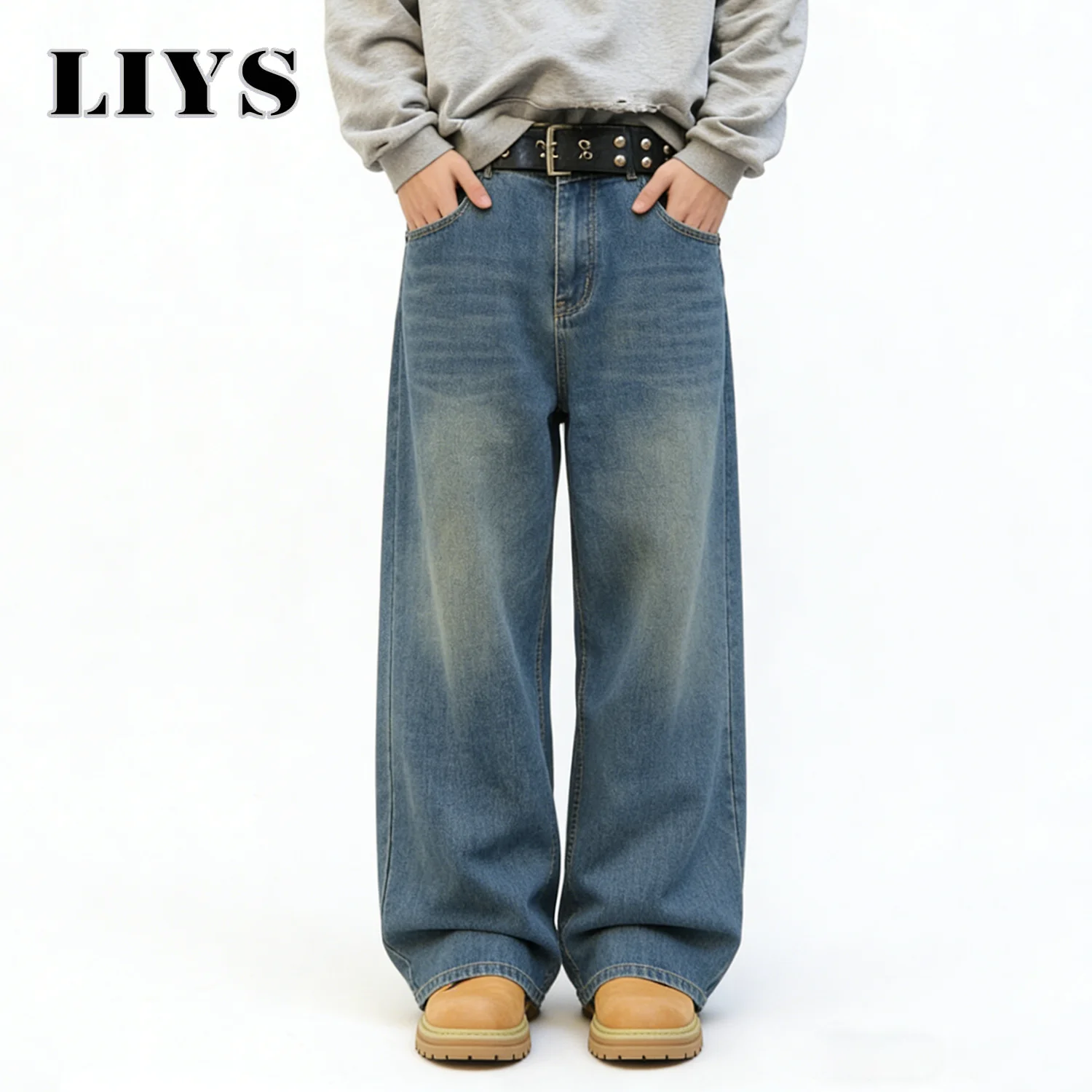 

Джинсы LIYS в американском ретро-стиле унисекс, ультра-свободные, широкие, на все сезоны, уличные, оверсайз, модные джинсовые брюки, одежда унисекс