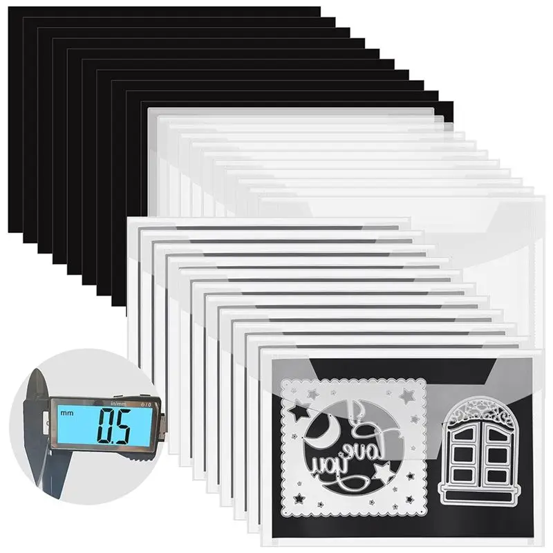 LUCK 40 Pcs Die Storage Pockets and Magnet, 0.5mm Thickness Magnetic Sheets for Die Storage, Craft Die Storage Envelopes