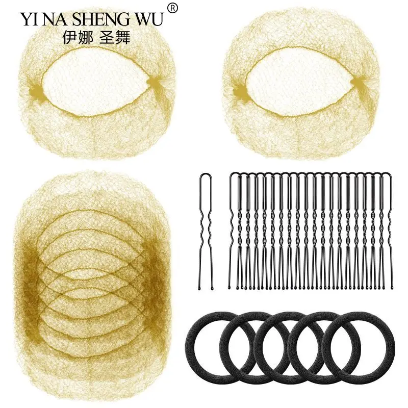 เครื่องประดับผมสำหรับเต้นละตินมี3สีตาข่ายคลุมผมแบบมองไม่เห็นสำหรับฝึกเต้นบัลเล่ต์ชุดเครื่องมือทำทรงผม