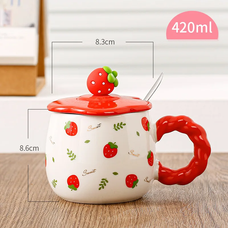 Caneca Cerâmica De Frutas Dos Desenhos Animados Morango Bonito, Copo De Água De Grande Capacidade, Alto Nível De Aparência, Girls Breakfast Cup, Em