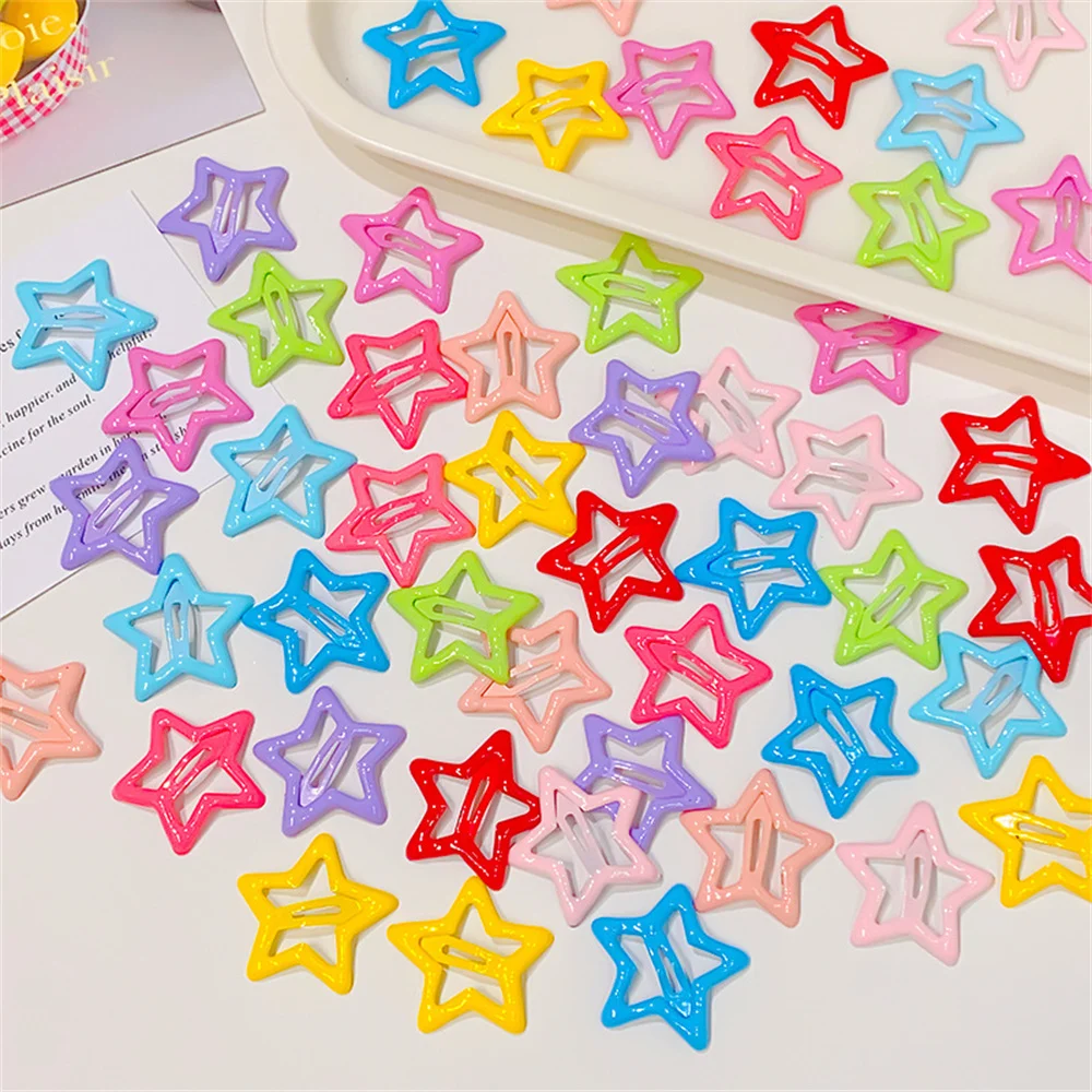 Sparkly Star Hairpins Multicolor Metal Snap Hair Barrettes For Women Girls Cute Bangs Clips Y2K Hair Accessories Styling Tools