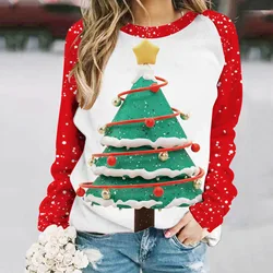 2024 European and American Women's Christmas New Printed Round Neck Hoodie, Casual and Fashionable Cudgelet Top T-shirt