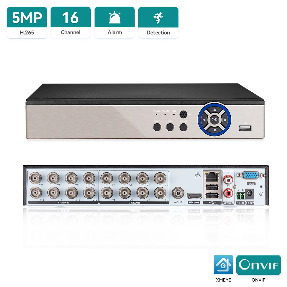 

16 Channels CCTV DVR 5MP-N 5in1 AHD TVI CVI CVBS IP Camera Hybrid Digital Video Recorder Secuirty System Remote Access H.265