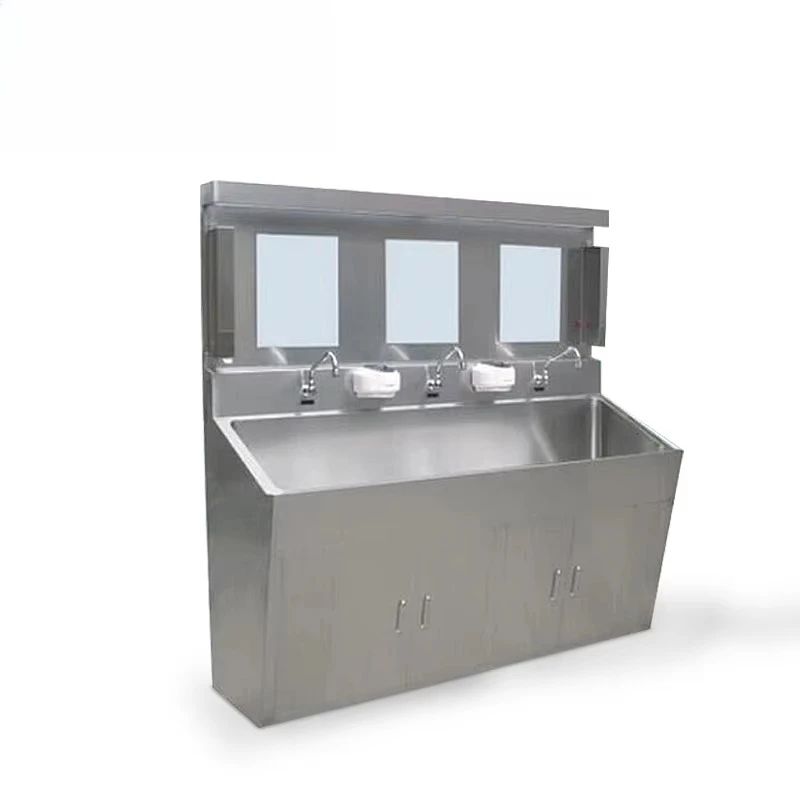 Medical Hand Washing Sink Stainless Steel Modern Design with Mirror and Foot Pedal for Hospital Use