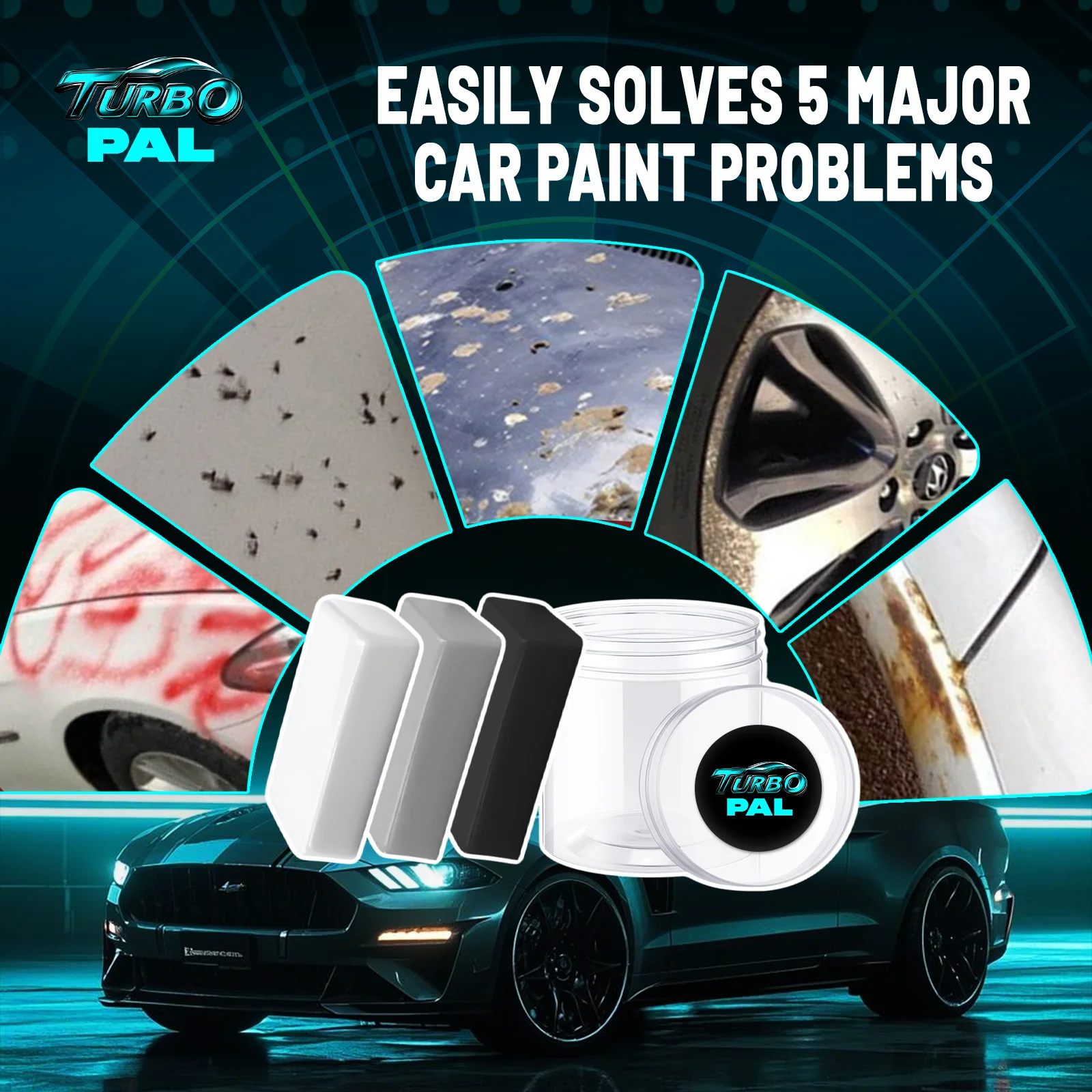 TURBOPAL 3-Step Clay Bar Kit (Fine/Medium/Heavy), Car Paint Decontamination & Correction, Scratch-Free Oxidation Removal