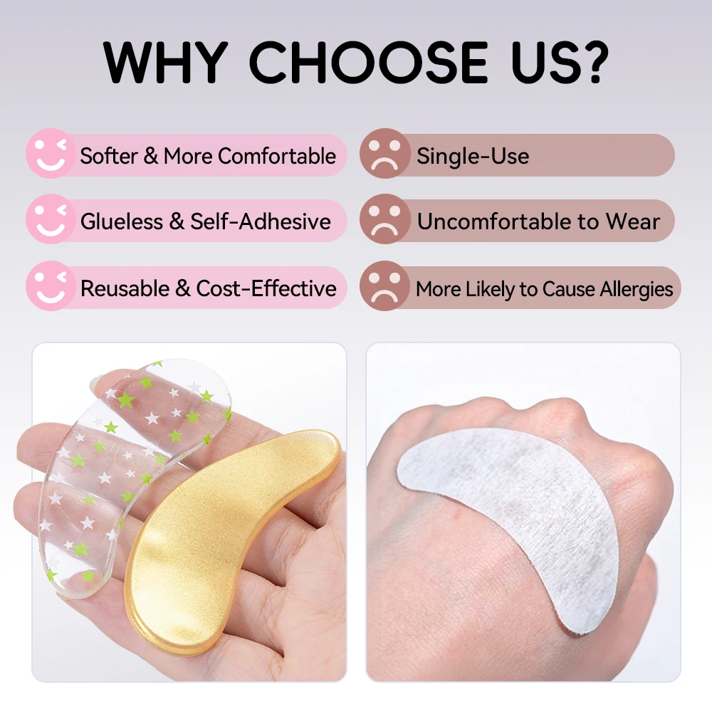 DAMMAN 1/5 Pair Silicone Eye Patches for Lash Extension Reusable Eyelash Extension Under Eye Pads with Box Lash Lift Tools view 4