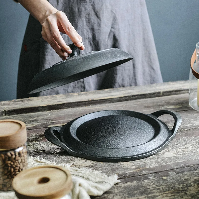 Cast Iron Pan Thickened Pancake Pan with Lid Cookware Kitchen Cooking Pots Set