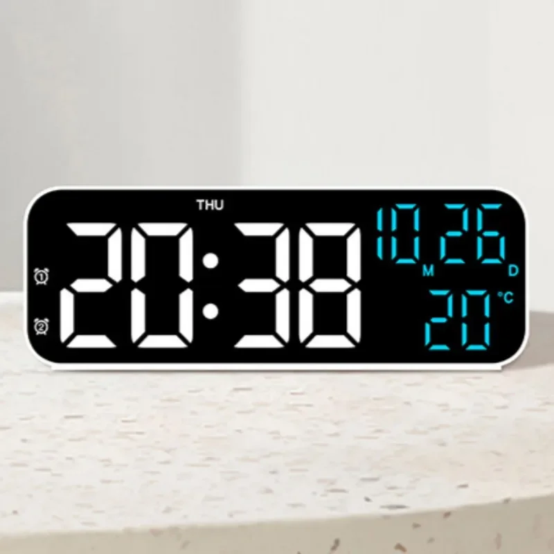 Digital Alarm Clock Voice Control Date Time Temperature Display Countdown Dual Alarm 12/24 Hour Electronic LED Alarm Clock Desk