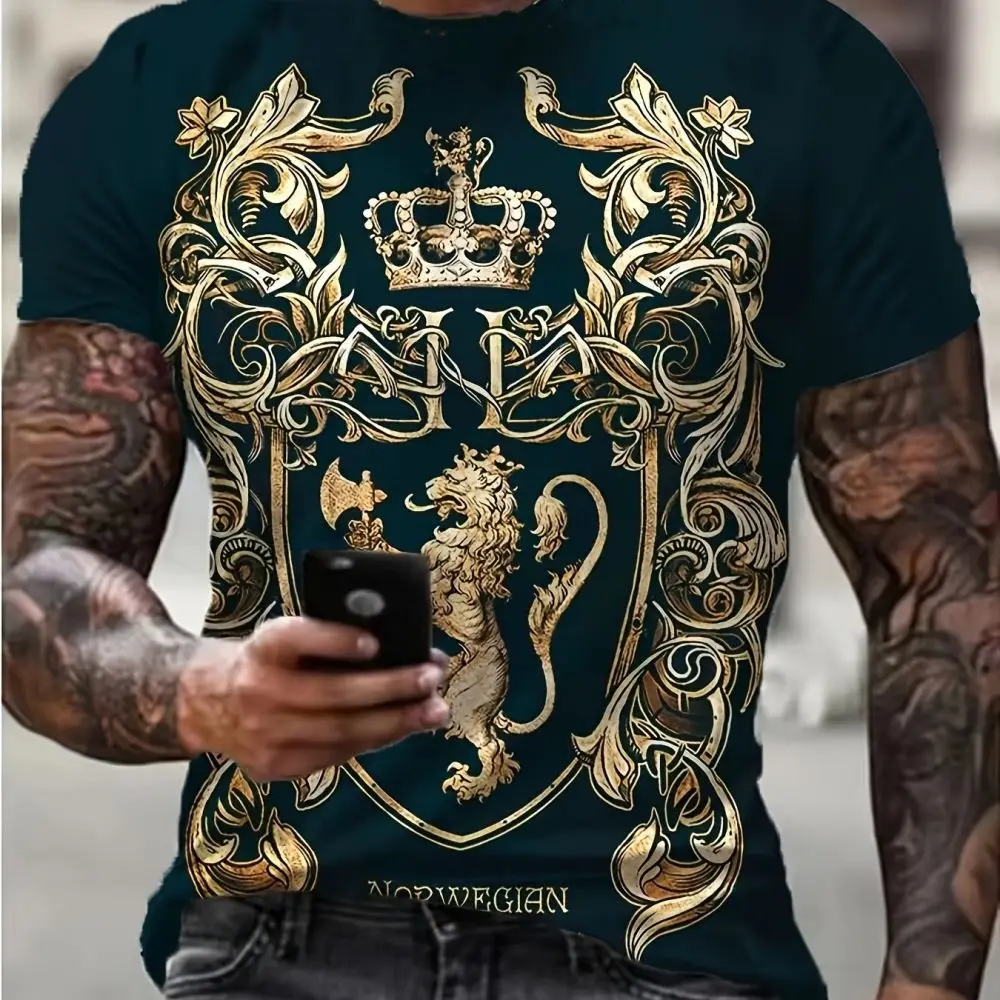 Luxury Men\'s T-Shirt Summer Short Sleeve Tops 3d Large Gold Chain Graphic Clothe Breathable Quick-Drying Apparel Male Shirt Tees