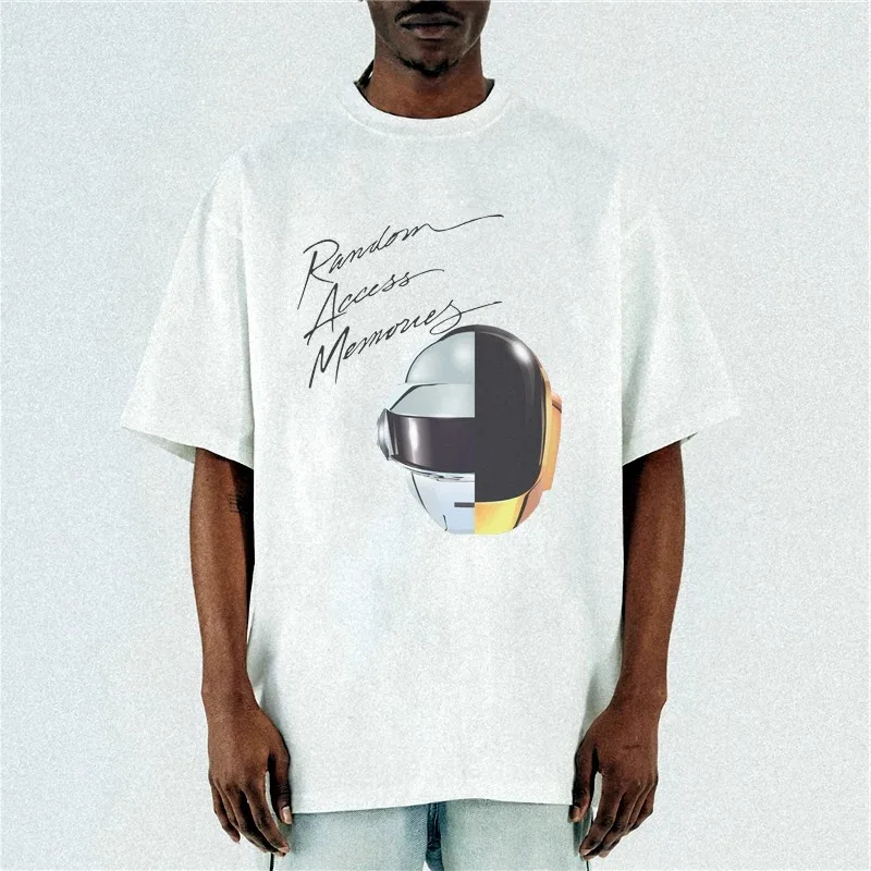 Daft Punk Rainbow Helm DJ Band Grafik-T-Shirt aus Baumwolle für Herren und Damen, Streetwear-T-Shirt – Detail 3