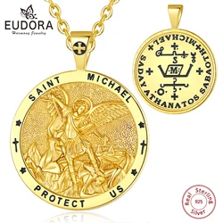 Eudora 925 Sterling Silver St.Michael Archangel Necklace for Men Women 18K Gold Michael Christian Pendant Religious Jewelry Gift